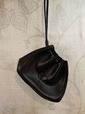 Black Pebbled Leather Wristlet Clutch